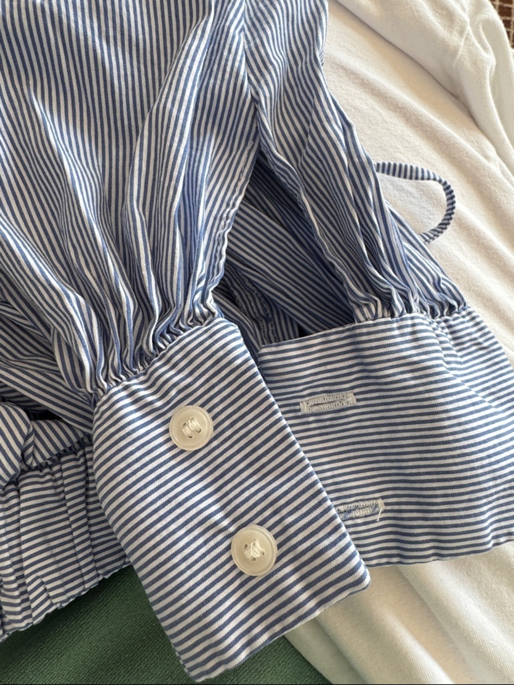 ZARA Blue White Striped Poplin Balloon Pants - Picture 6 of 6